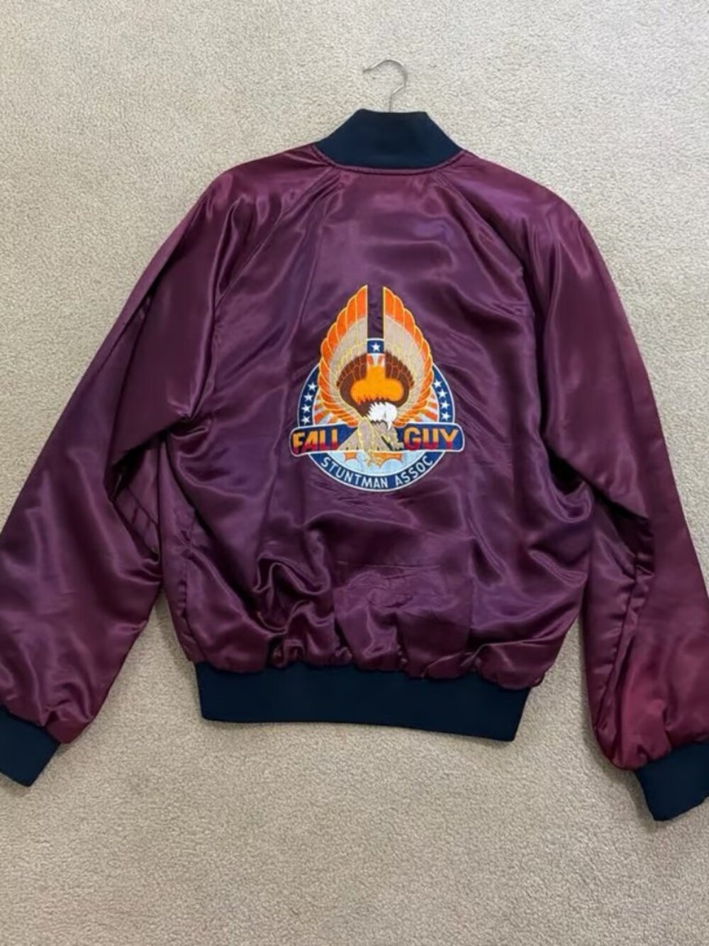 Vintage 1984 Fall Guy Stuntman Assoc Satin Bomber Jacket